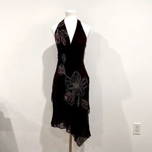 BCBG Max Azria Asymmetrical silk Chiffon Halter Dress